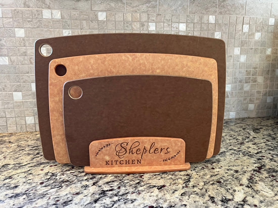 Handcrafted Recycled Paper Composite Cutting Board Set with a Personalized Stand